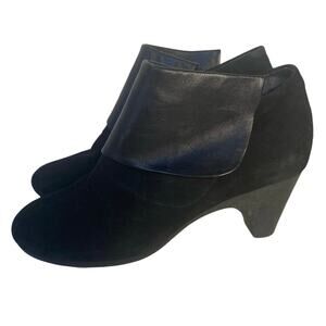 Joy Chen Women Harper Black Soft Leather Suede Fold Over  Cuff Bootie 9.5